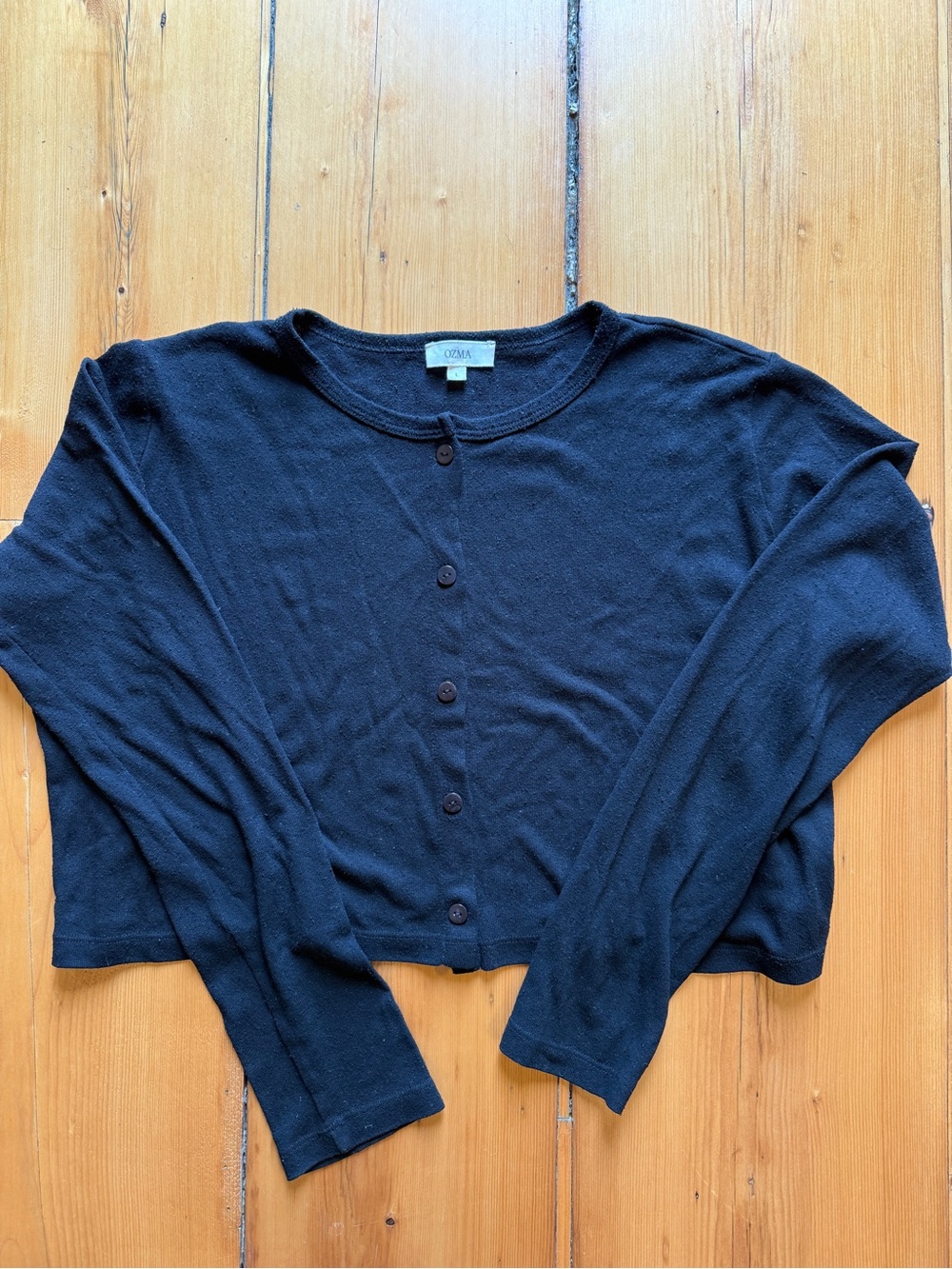 OZMA Black Cropped Button-Front Knit Top